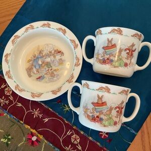 Vintage 1984 Bunnykins Royal Doulton toddler’s bowl and two handle mug set